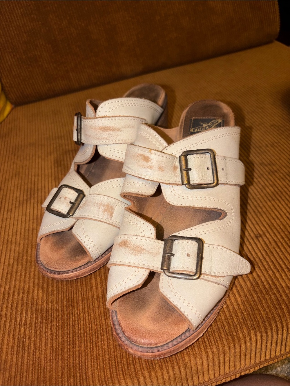 Freebird Caprice Sandals Mules Women's 9 Distressed Leather Buckle Boho Gray
